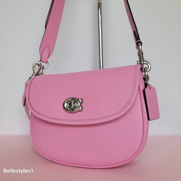 COACH Willow Saddle Pebbled Leather Saddle Crossbody Bag- Vivid Pink⭐ - Picture 4 of 16